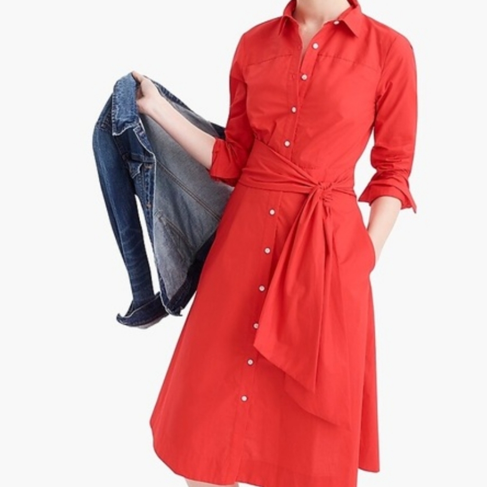 J.crew 6 NWT Bright red long sleeve shirt dress